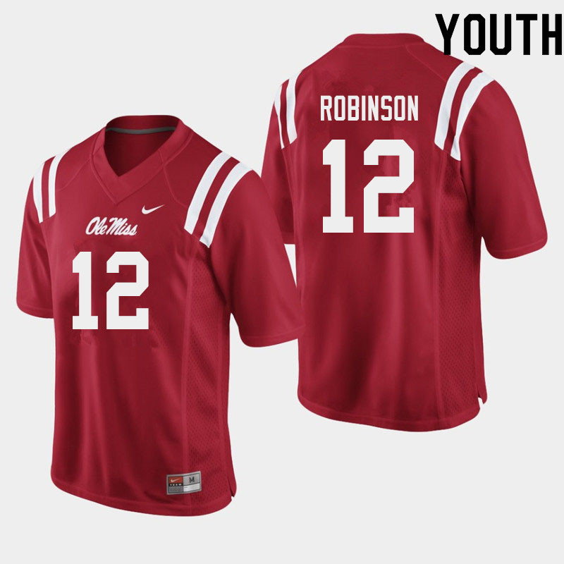 Youth #12 Austrian Robinson Ole Miss Rebels College Football Jerseys Sale-Red - Click Image to Close